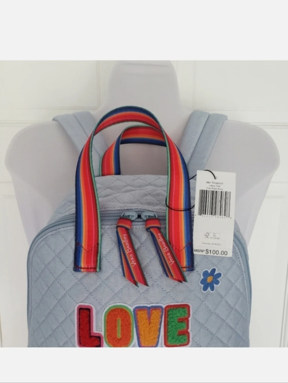 Vera Bradley Quilted Denim Mini Tote Pack Backpack Bright Pride Stripe